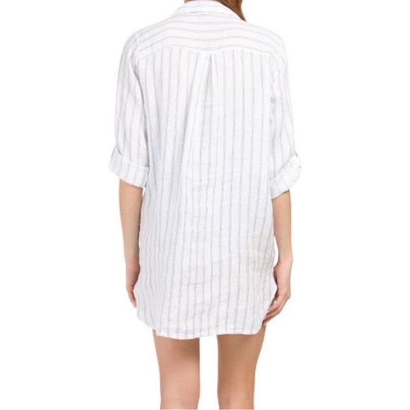 ROSEMARINE Linen Striped Button-Down Shirt Dress / Cover-up - Picture 2 of 7
